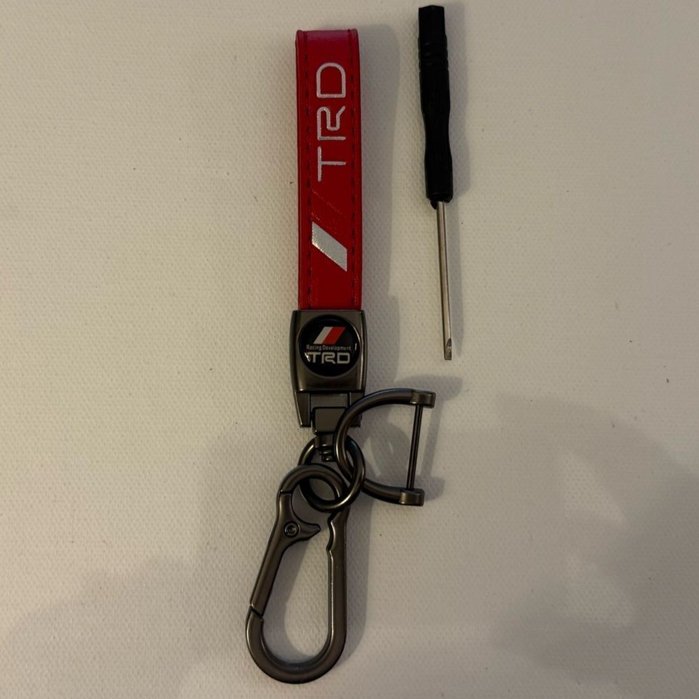 Toyota TRD Key Fob Keychain in Red Leather with Logo NWT